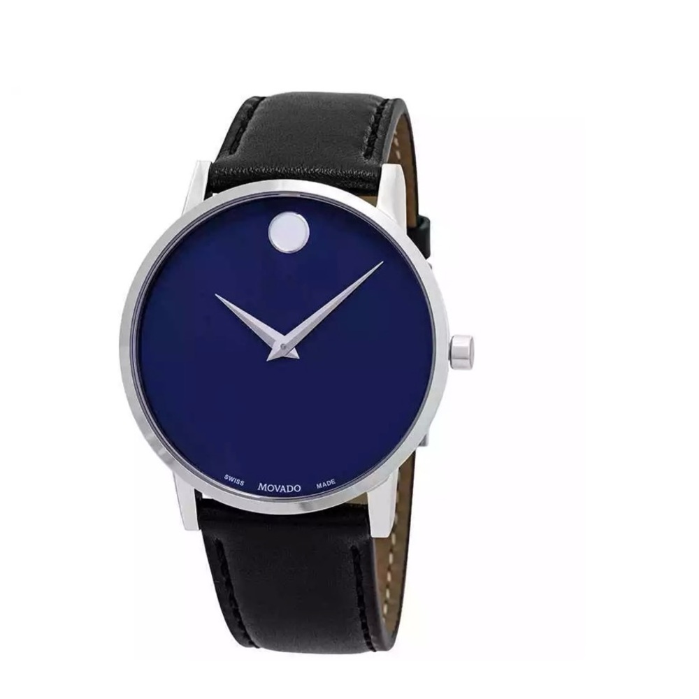 Movado Blue Dial Black Leather Watch